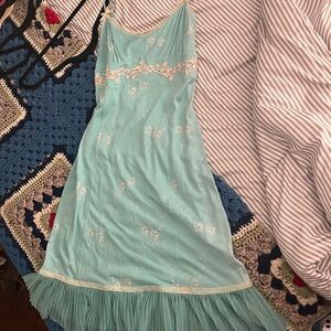 Betsey Johnson Green Embellished Babydoll Dress Sleeveless
